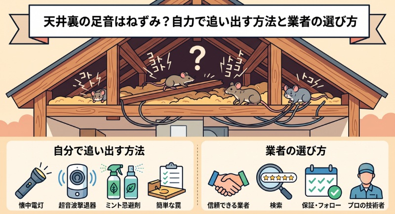 天井裏の足音はねずみ？自力で追い出す方法と業者の選び方