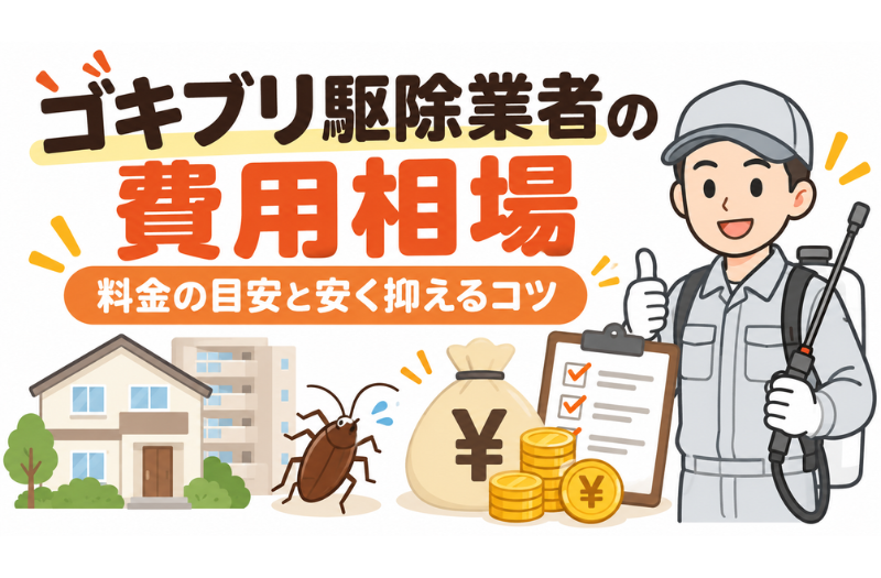 ゴキブリ駆除業者の費用相場と、料金の目安・安く抑えるコツを解説するアイキャッチ画像