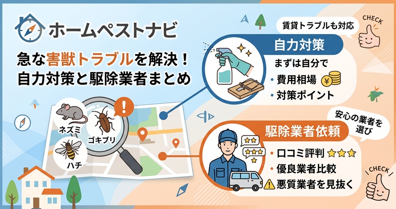 ホームペストナビ｜急な害獣・害虫トラブルを解決！自力対策と駆除業者まとめ