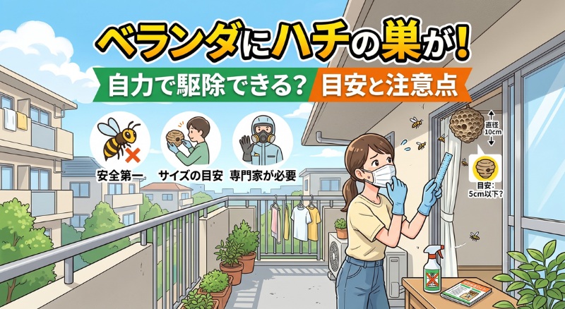 ベランダにできたハチの巣を自力で駆除できるサイズの目安と注意点